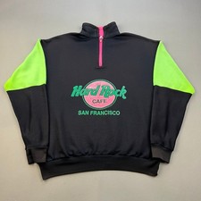 Vintage Hard Rock Cafe Sweatshirt Adult Medium Black Neon San Francisco 1/2 Zip