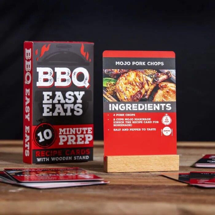 BBQ Recipe Cards Wooden Stand Cooking Easy Preperation Unique Gift 52 Cards