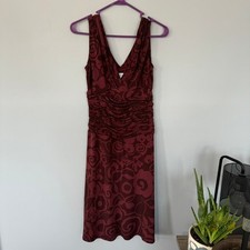 K Jordan Sleeveless Midi Dress Cinched Waist Approx Size Medium Abstract Floral