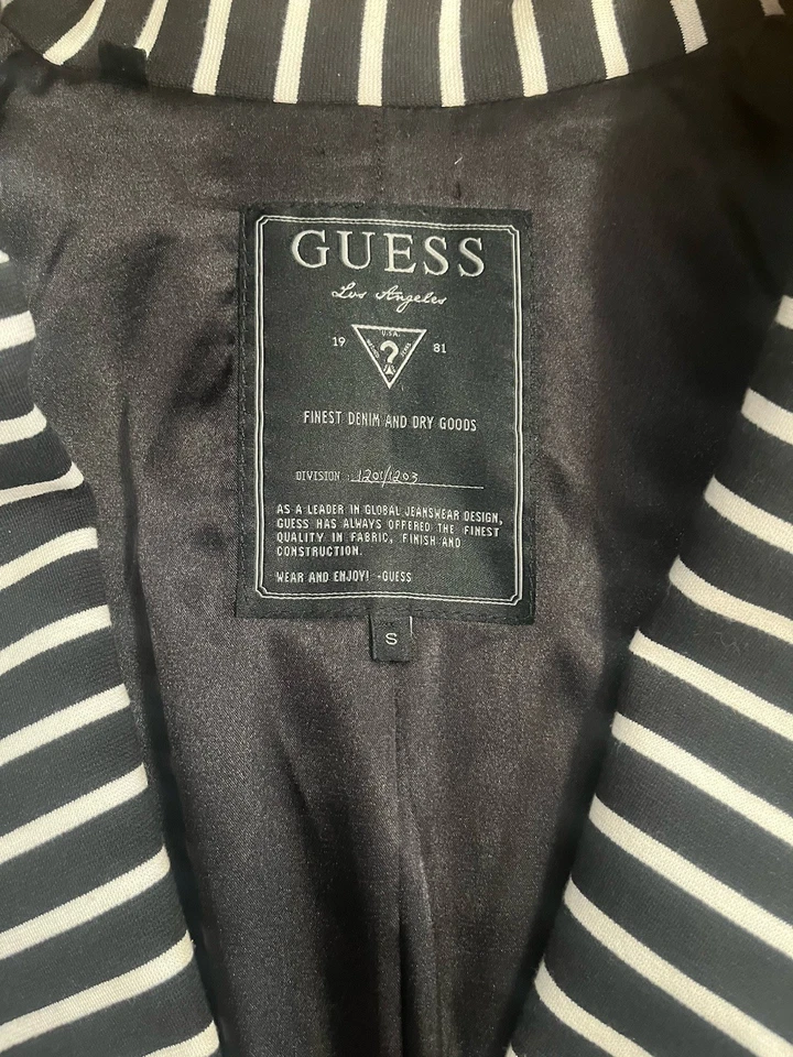 Blazer clásico de diseñador GUESS Los Angeles a rayas blanco y negro para mujer talla S Foto 4 de 4