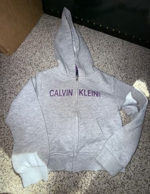 Calvin Klein Jeans Full Zip Hoodie Fall Jacket for Girls, Size 6 Gray Purple