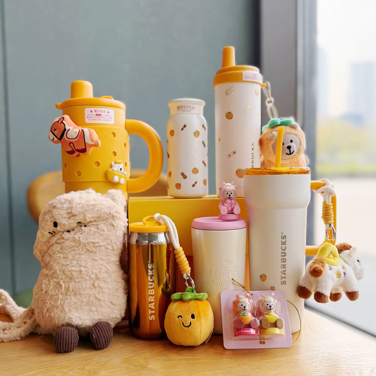 Starbucks Persimmon Lucky Horse Bear Tumbler Thermos Plush Pendant