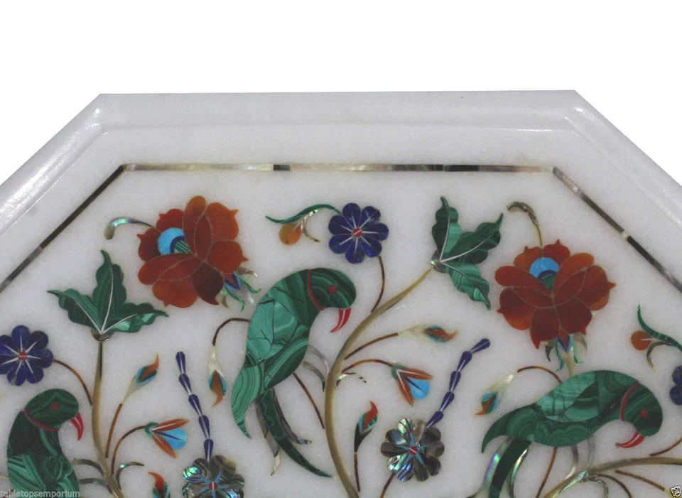 12" Marble Side End Table Top Inlay Art For Home Decor And Garden - Image 3 of 4