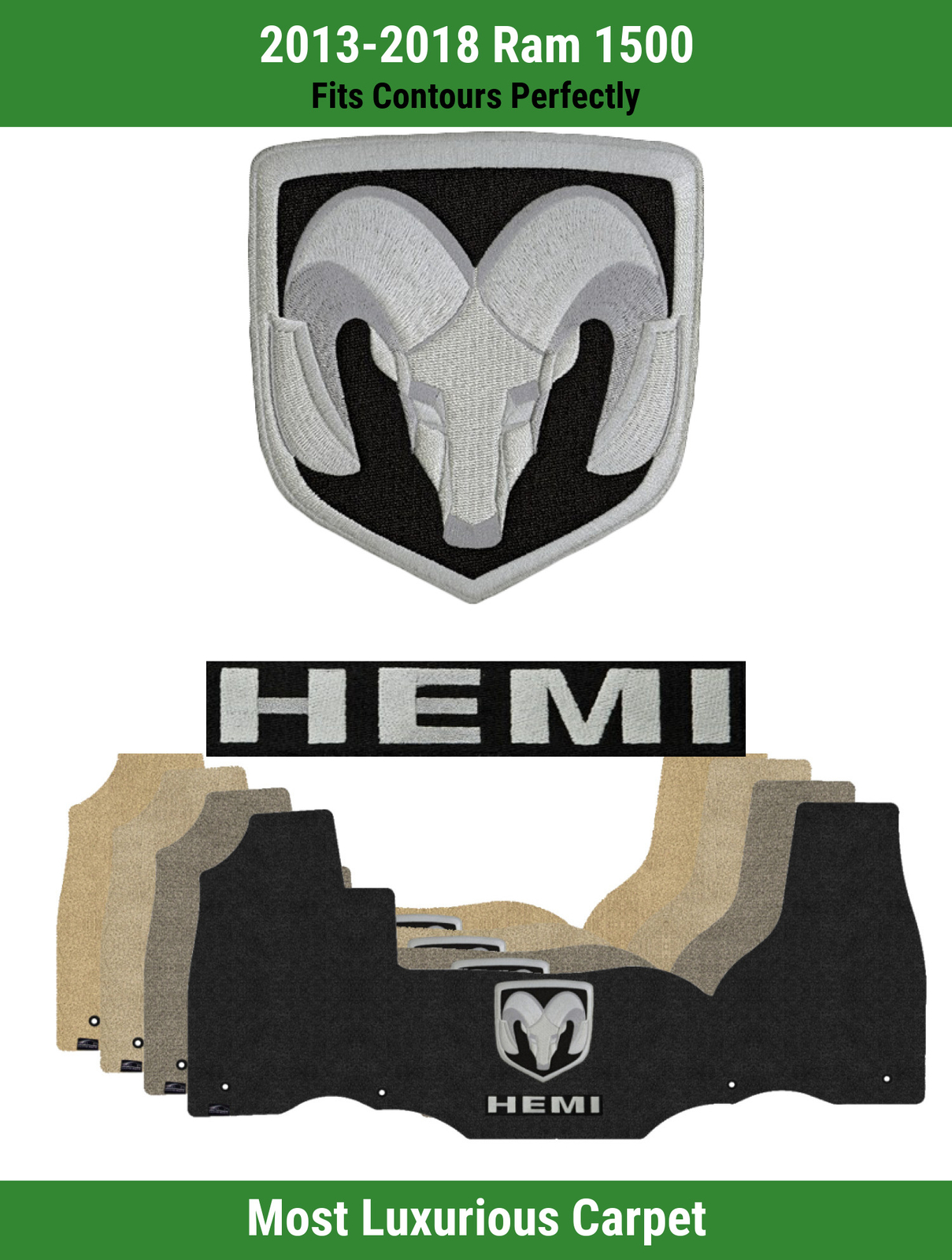 Lloyd Luxe Front Carpet Mat for '1318 Ram 1500 w/Silver on Black Ram