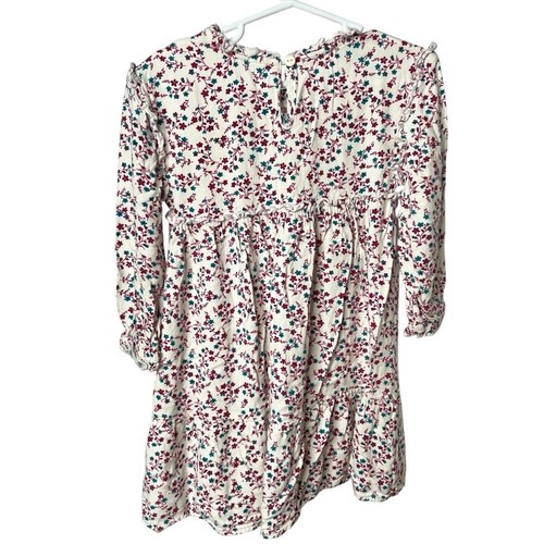 Tahari Girl Dress Size 4 Floral Long Sleeve A-Line Peplum Teal Burgundy Ruffle - Picture 2 of 6