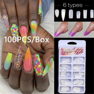 Ballerina Coffin Half Style False Nail Tips Uv Gel Manicure Tools Fake Nails Ebay