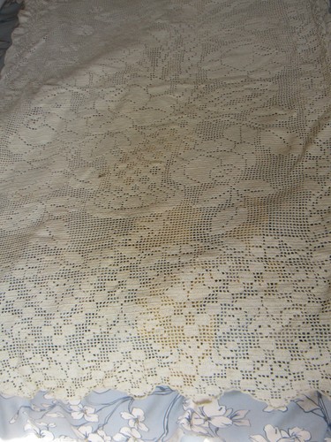SWEET ANTIQUE FRENCH HAND CROCHET COTTON CURTAIN BASKET FLOWERS 2nd - Picture 3 of 8