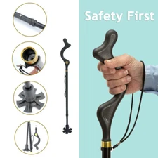 Lightweight Foldable Straight Posture Cane Adjustable Height Walking Stick Black