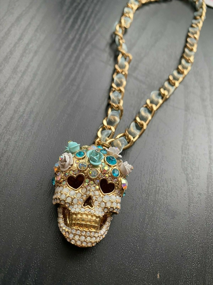 Ribbon Chain Pendant Chain Betsey Johnson Sugar Skull Necklace