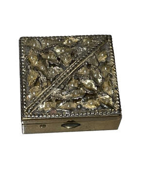 Vintage S.F. CO. Fifth Ave? Brass Compact Divided Pill Box 1 1/2  Square