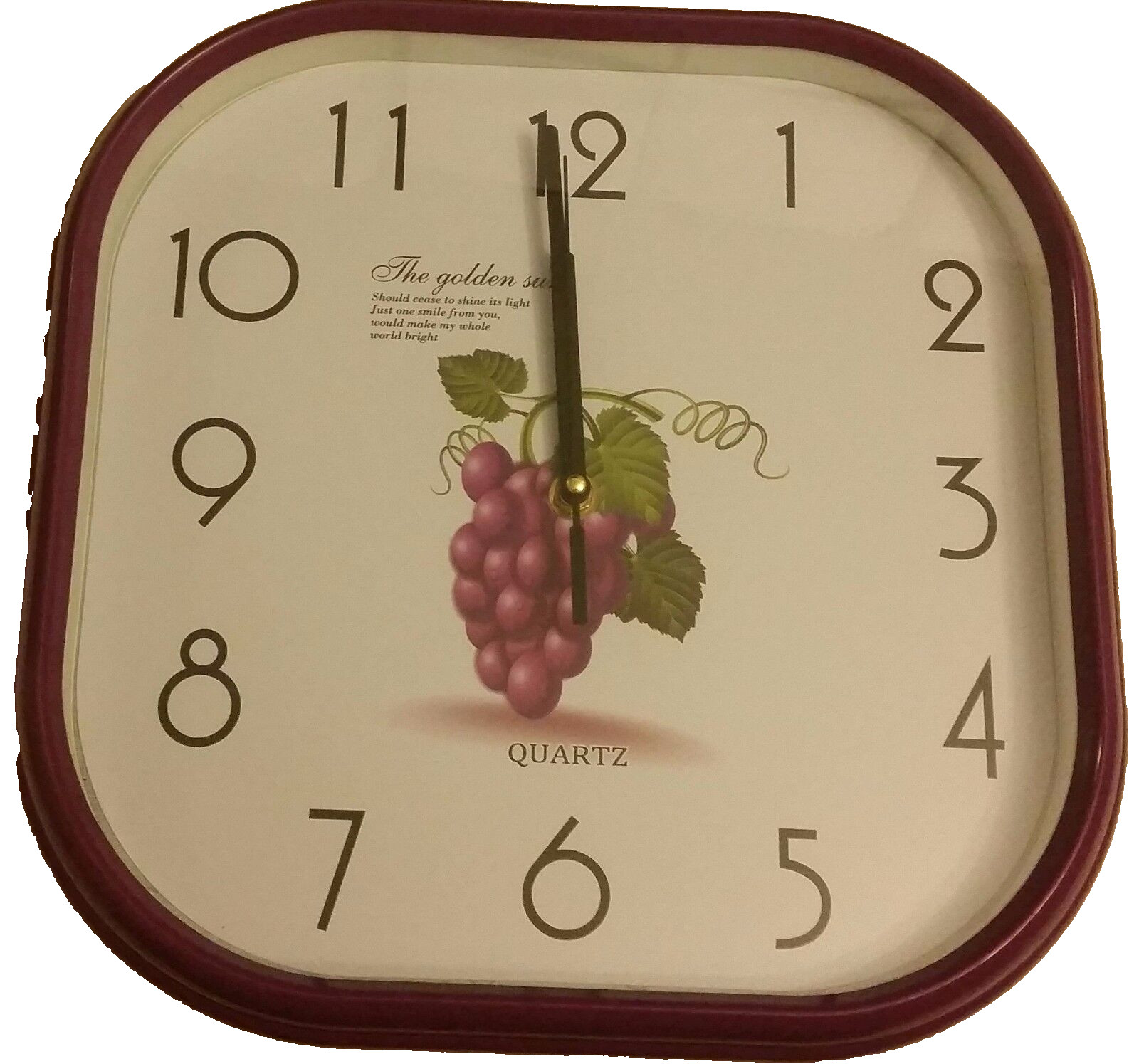 Plastic Wall Decorative Clock (10") , Purple rim, GRAPES