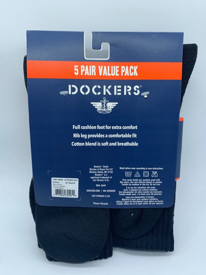 NUEVO PAQUETE DE 5 PARES DE CALCETINES DOCKERS SMART 360 FLEX PARA HOMBRE DEPORTIVOS NEGROS TALLA 6-12 Foto 3 de 3