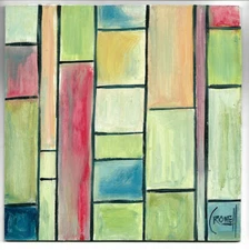 HIT THE HIGHWAY  abstract oil painting original 8x8 wood Vintage  signed Crowell