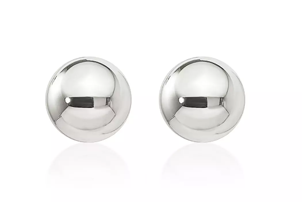 14K White Gold Ball Stud Earrings 5mm Plain Polished Round ball