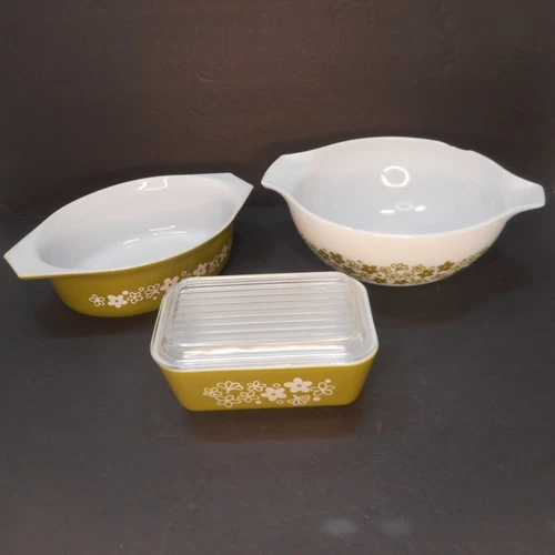 Lot of 3 Pyrex Bowls Crazy Daisy Spring Blossom 0502 W/ Lid, 043 & 443