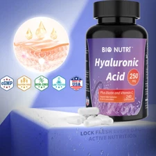 BIO NUTRI Hyaluronic Acid 250mg | 240 Capsules Supports Healthy Joints Skin 