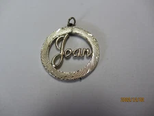 VINTAGE C.G.I INC. SILVER PLATED ROUND JOAN NAME PENDANT CHARM 1-1/8" ACROSS