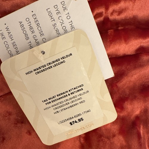FABLETICS Women’s Crushed Velour Crossover Legging Strawberry Red Size M $74.95 - Imagen 3 de 8