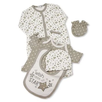 NURSERY TIME Baby Unisex Gift Set Cotton Grey Star, Babygrow/Bodysuit/Layette 0-6m Reduced!!!