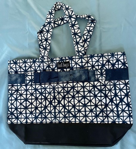 Luci Bags Blue and White Shibori Large Bow Tote Bag