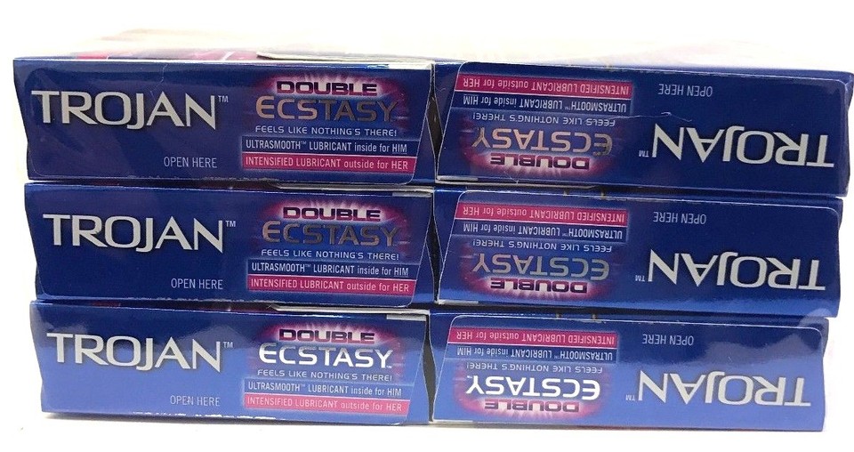 Trojan Double Ecstasy Condoms - 6 packs of 3 Condoms (18 Condoms Total