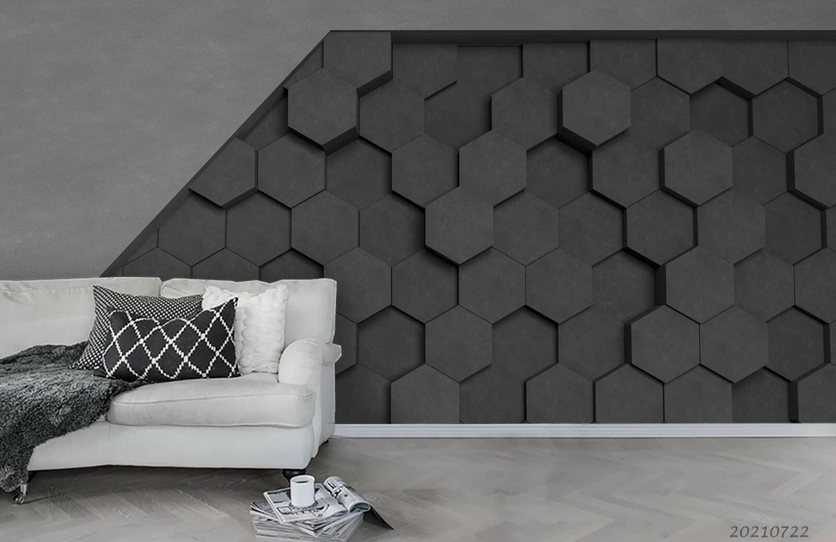 3D Black Hexagon Wallpaper Wall Mural Removable Self adhesive Sticker1099