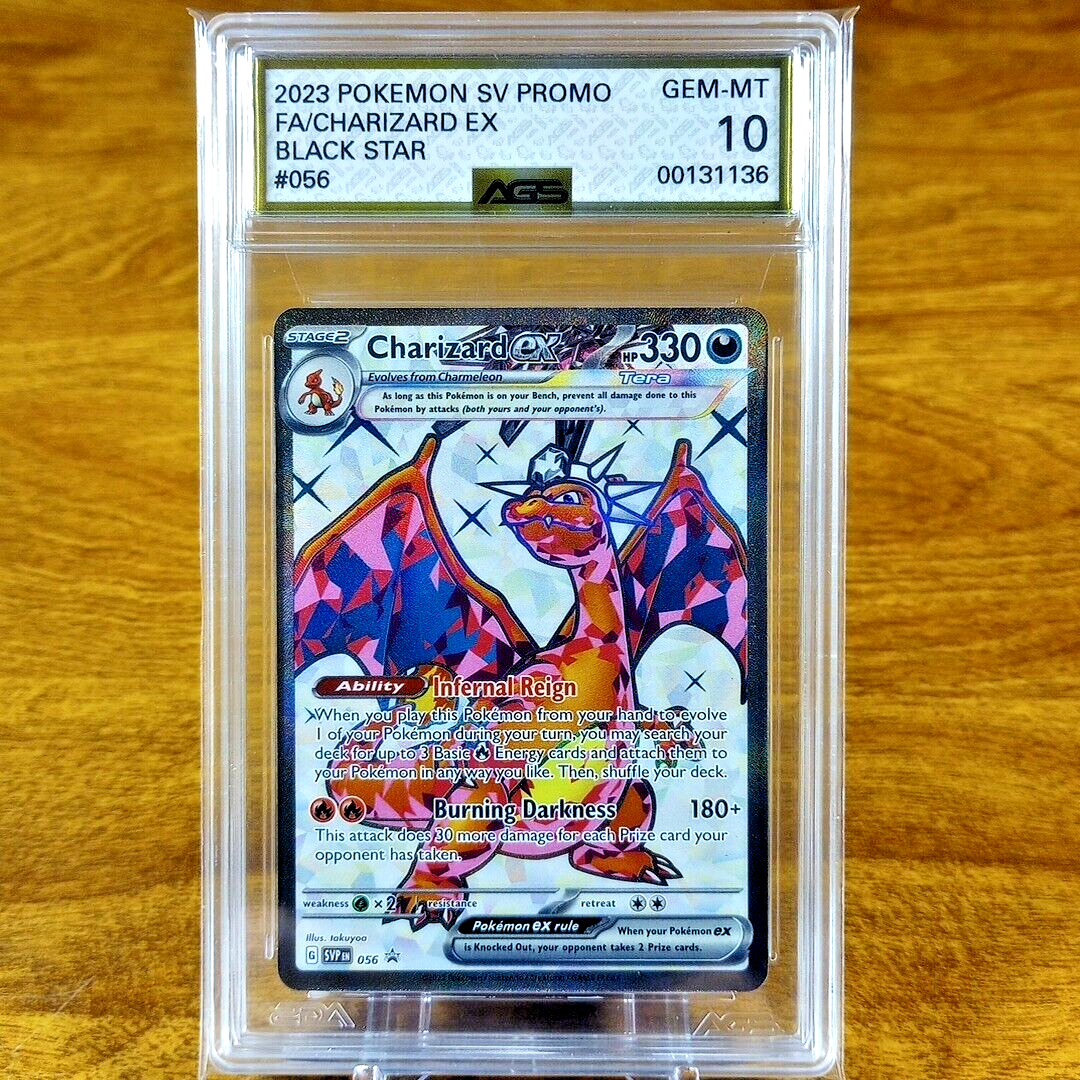 2023 POKÉMON CHARIZARD GEM MT 10 Pokemon SV Black Star Promo Charizard EX 056 AGS Gem-MT 10 FA Full