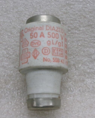 DIAZED 50A/500V CERAMIC BOTTLE FUSE 5SB 42  #290VV