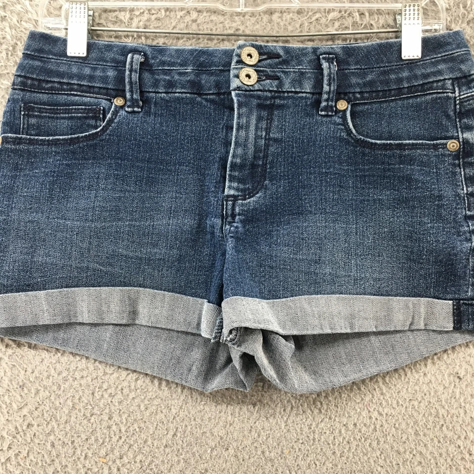 Pantalones Cortos Candies con Puños para Mujer 7 (Real 30x2) Azul Denim Tiro Medio Lavado Oscuro Cremallera Foto 2 de 4