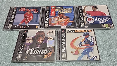 Lot of 5 PlayStation 1 Black Label Tested NHL PGA Olympics NFL MBA Video Games