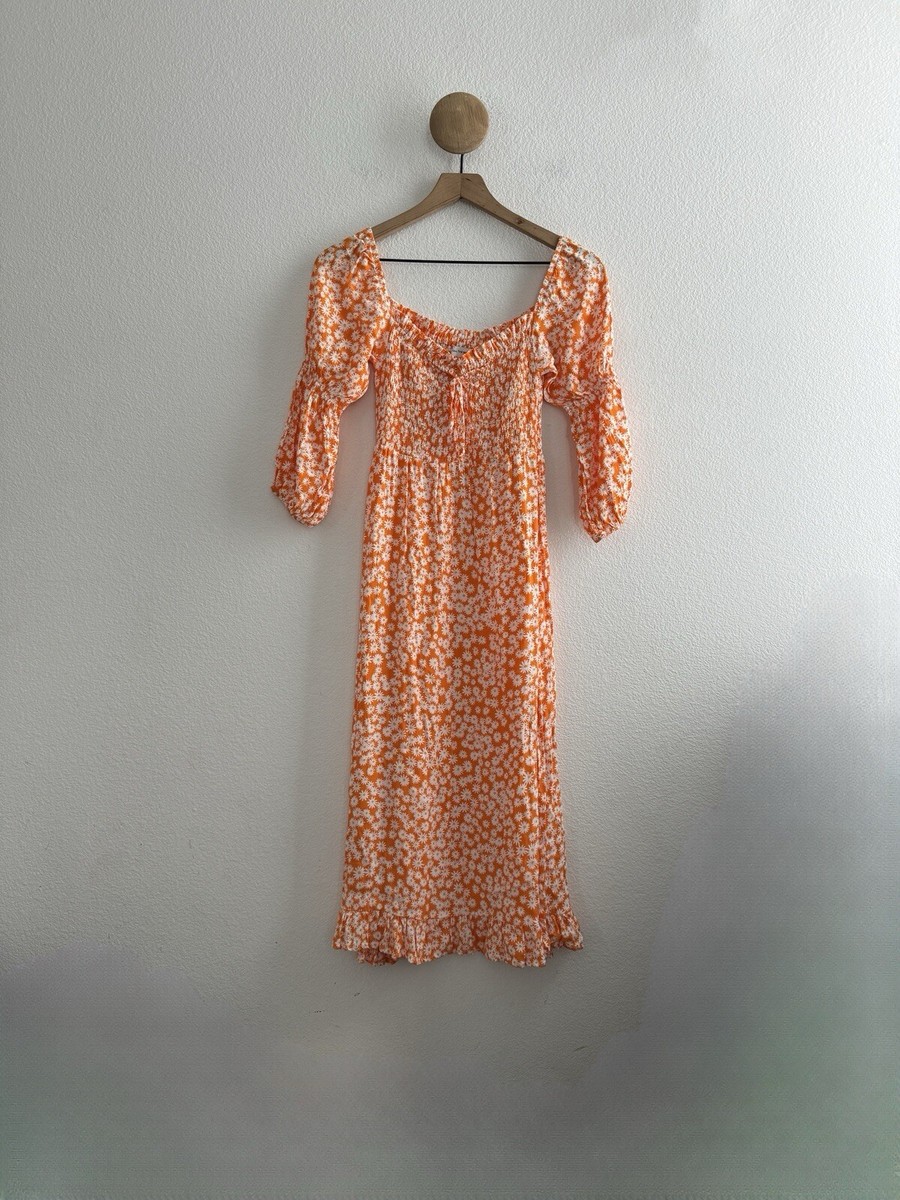 Faithfull the Brand Nora Orange Floral Midi Dress Size Small | eBay