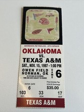 1997 Oklahoma Sooners vs Texas A&M Aggies Football Ticket Stub Dat Nguyen