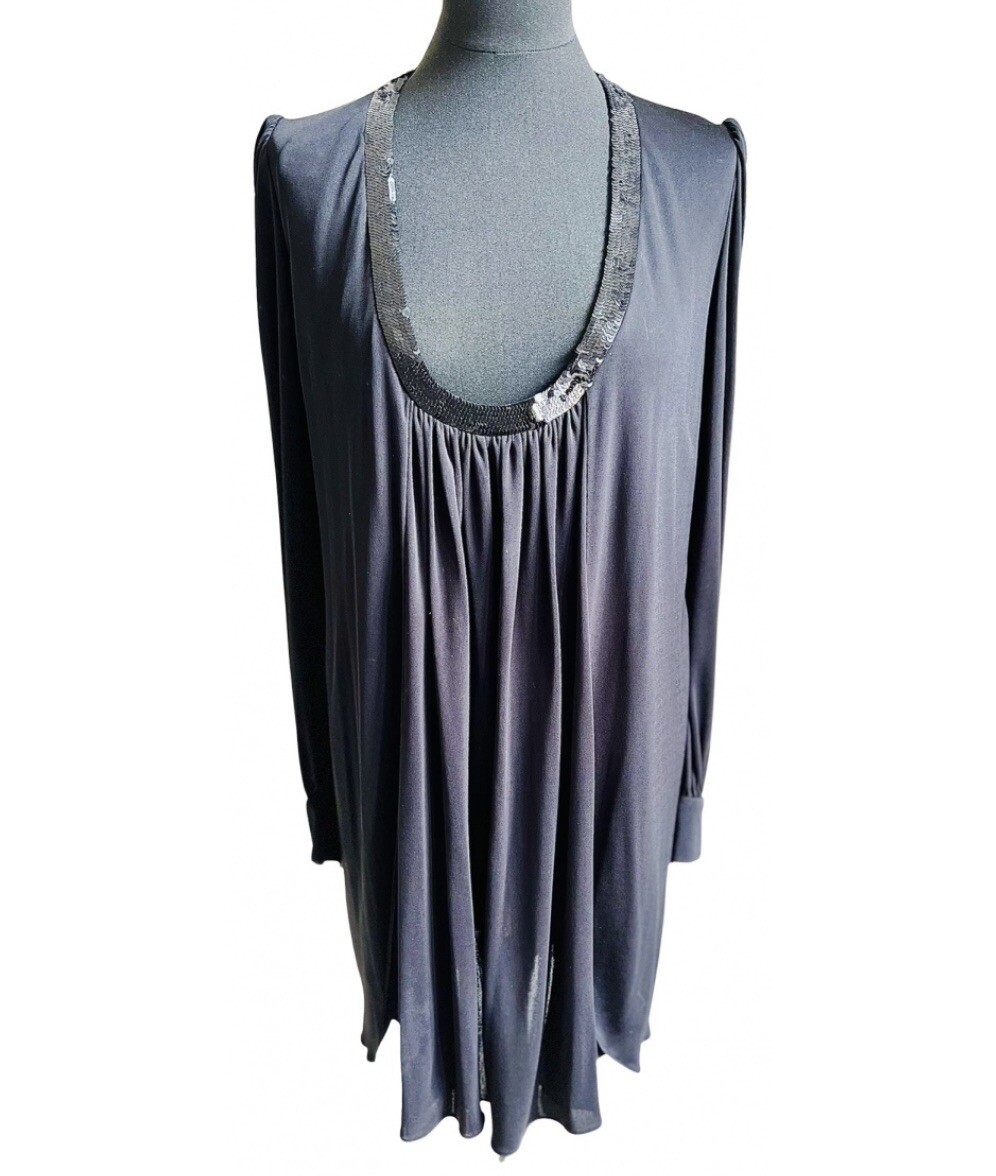 Abito Saint Laurent Drappeggiato Jersey Paillettes Flapper 38 FR