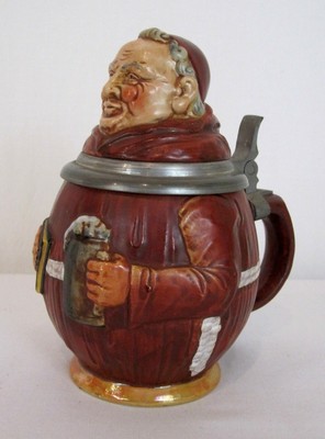 Antique German Reinhold Merkelbach Lidded Figural Beer Stein Friar Monk