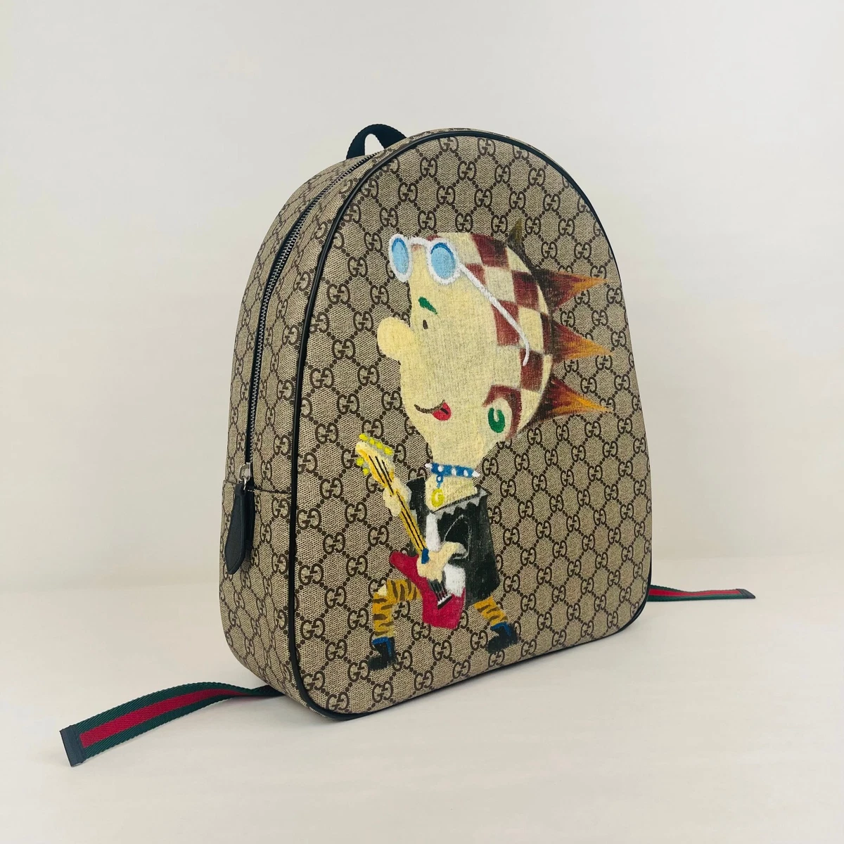 Gucci Kid's Brown Coated Canvas Punky Friend/GRG Web Straps Backpack  433578 8671