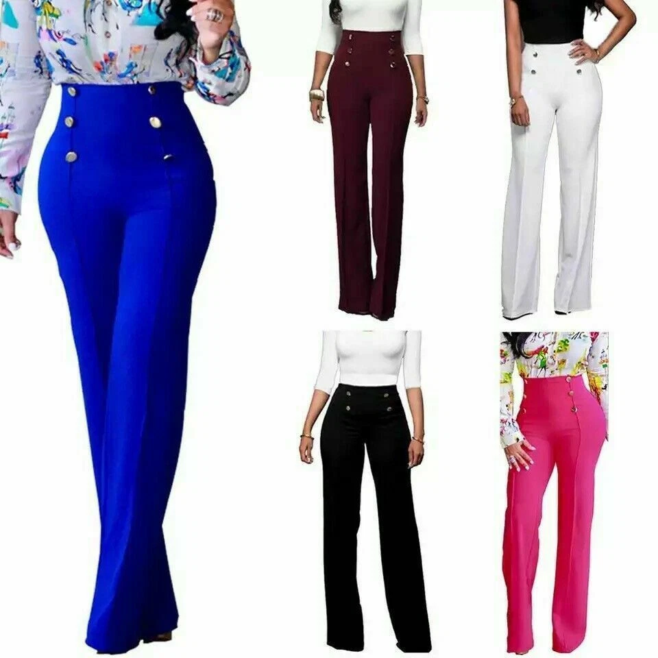 Pantalones Largos Para Mujer Cintura Alta Elegantes | eBay