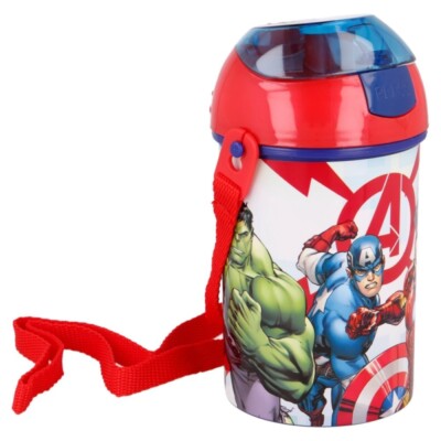 Marvel Avengers Pop Up Trinkflasche mit Halskordel zum einfachen Tragen Schule 450ml