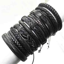 10 Pcs/set Black Wrap Woven New Fashion Handmade Men Bracelets Male Women Leathe