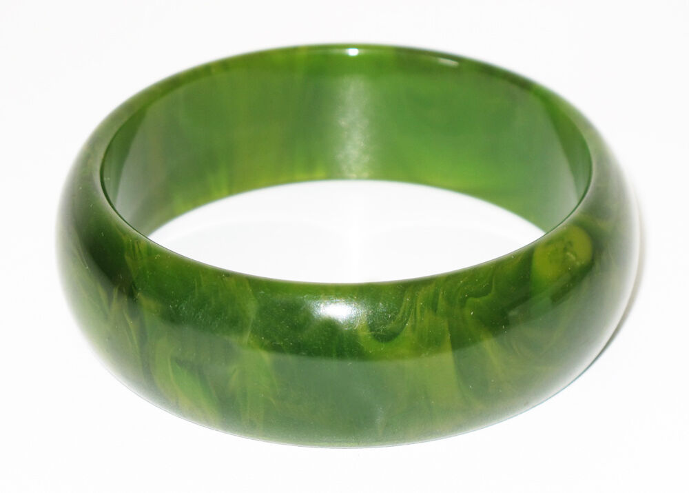 Vintage Bakelite Bracelet Bangle green moss marbl… - image 2