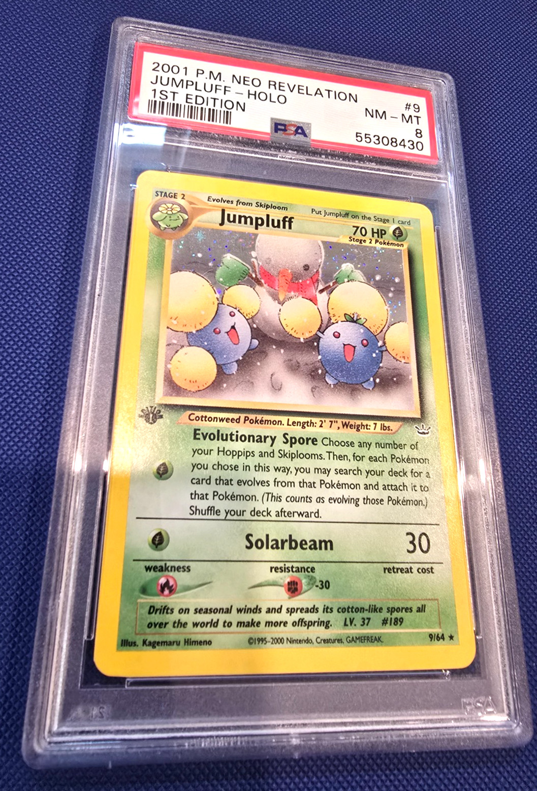 2001 POKEMON NEO REVELATION 1ST EDITION #9 JUMPLUFF HOLO PSA 8 9/64