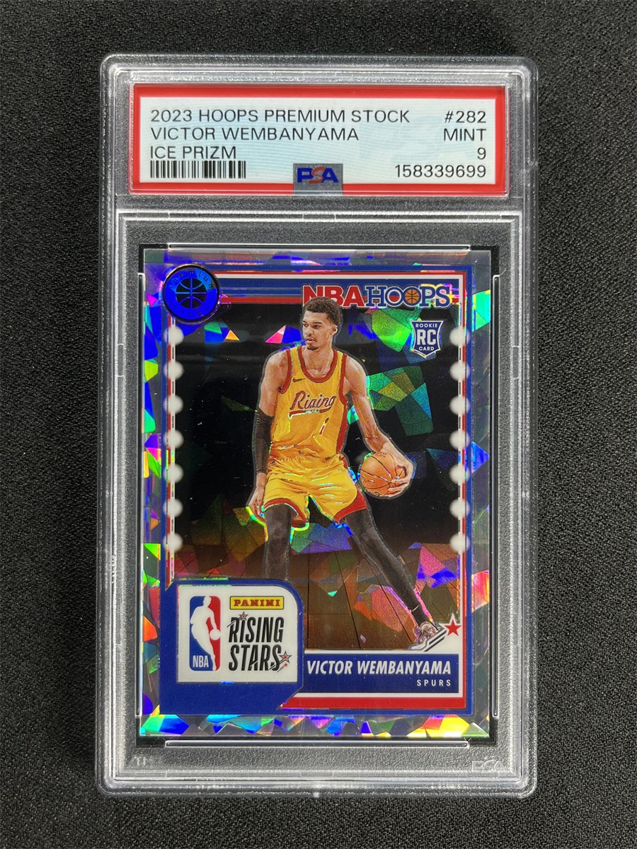 2023-24 NBA Hoops Premium Stock Victor Wembanyama #282 Ice Rising Stars RC PSA 9 view 1