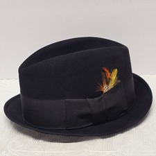 Vintage Stetson 3X Beaver Fur Felt Black Fedora Feather Accent Karolls Chicago 7