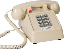 Beige Corded Telephone, Vintage Desk Phone with Visible Ringing Indicator, Large