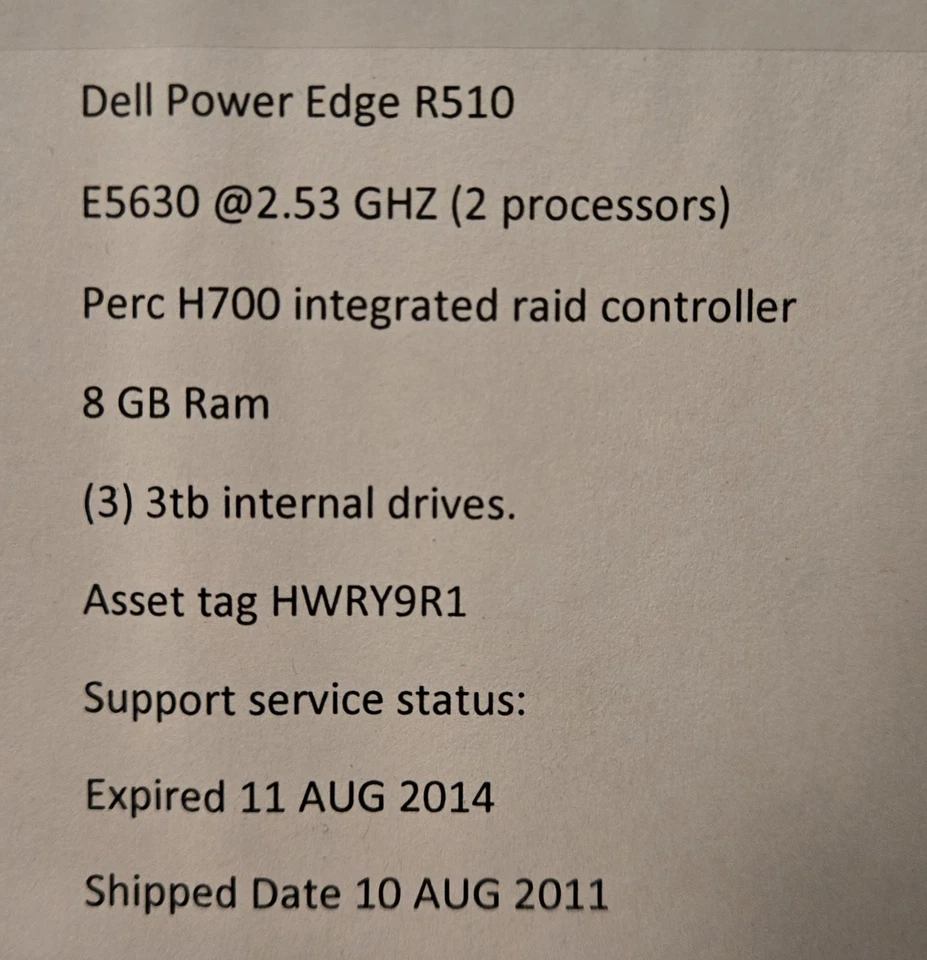 Dell PowerEdge R510 Dual Xeon X5630 @2.53 GHZ 8GB, Plus 3@3TB Drives (9TB) - Image 2 of 4