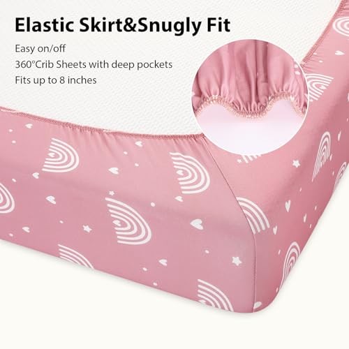 Baby Crib Sheets Girl, 3 Pack Toddler Bed 52x28x8 Inch (Pack of 3) Pink Rainbow - Picture 6 of 6