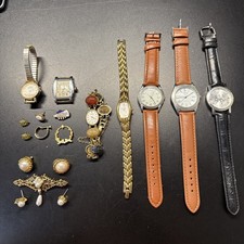 18pc Watches Costume Jewelry Lot Seiko Black Hills Gold Pearls Pedre Scarab #88