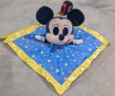 Mickey Mouse Baby security blanket lovey blue yellow satin stars big rattle head