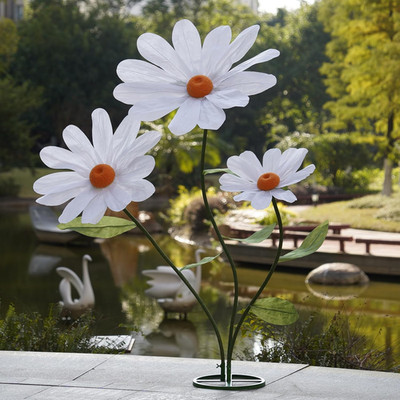 Large Faux Daisy Flower with Stand - Realistic White Decoration for Events