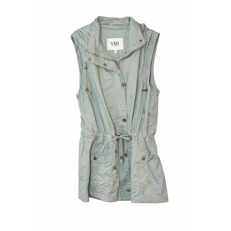 YMI Olive Green Warm Thick Cotton Hooded Utility Vest Size Medium