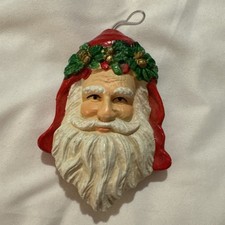 Vintage Hard Plastic Santa Claus Head Christmas Ornament 1970s-1980s